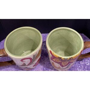 Pier 1 Imports Carynthum Floral HandCrafted Large Coffee Mug Mugs 4.5” Set of 2